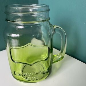 𝅺mason Jar Style Handle Cup with Gradient Green Design, Good Condition